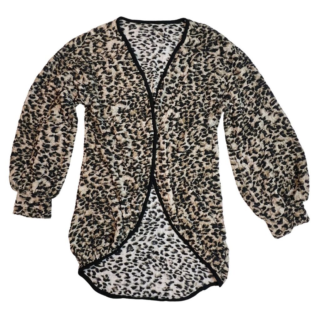 Cardigan Womens Large Open Front Leopard Print Long Sleeve Retro Y2K 90s Sweater